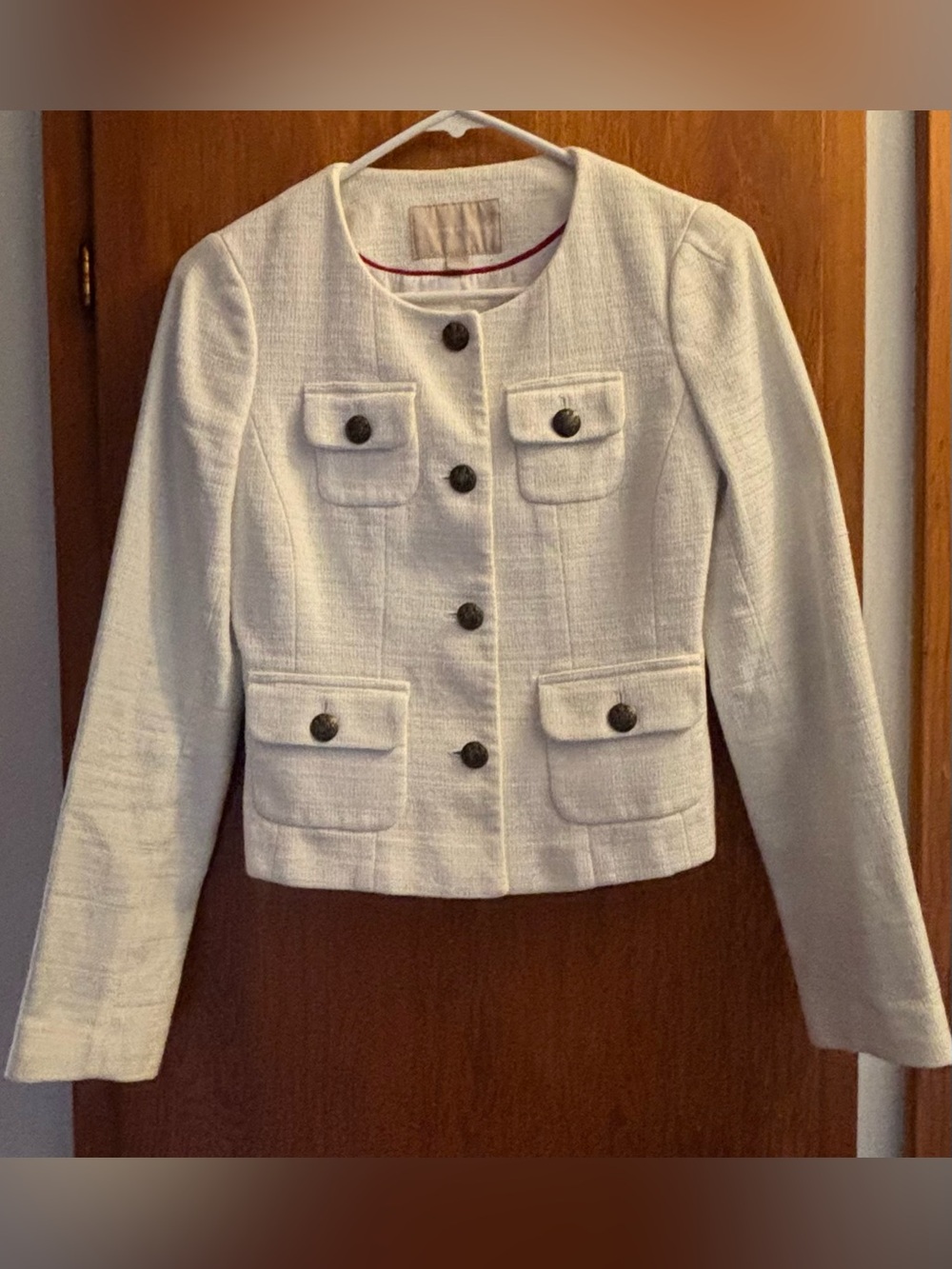 Banana Republic Cropped White Tweed Lady Jacket Blazer 4-Pocket - Size 0